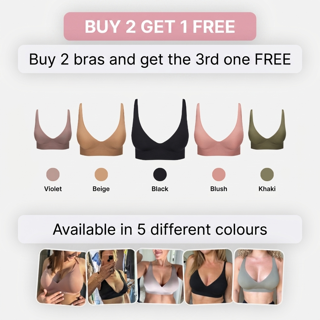 Cozylea Comfort Bra available in 5 different colours, Violet, Beige, Black, Blush and Khaki