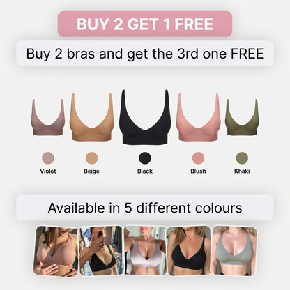 Cozylea Comfort Bra available in 5 different colours, Violet, Beige, Black, Blush and Khaki