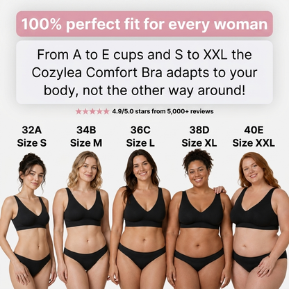 100% perfect fit for every woman, from A to E cups and sizes S to XXL
