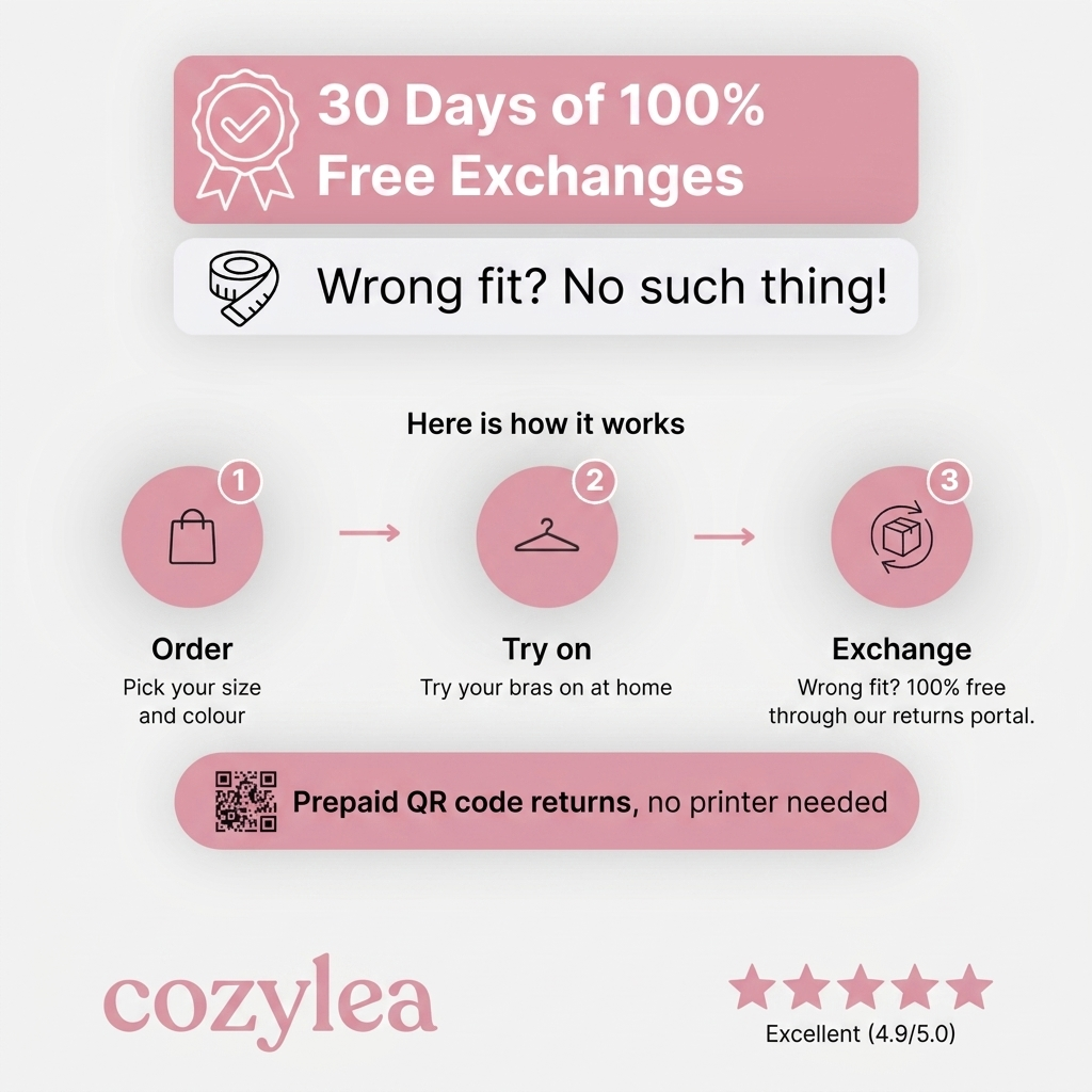 30 days of 100% free exchanges, order, try on and exchange with a prepaid QR code