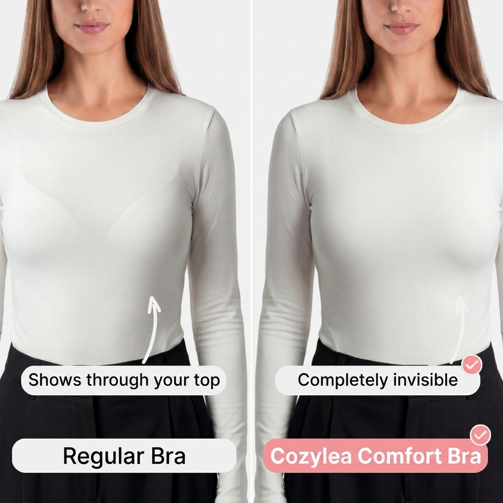A regular bra shows through your top, the Cozylea Comfort Bra stays completely invisible