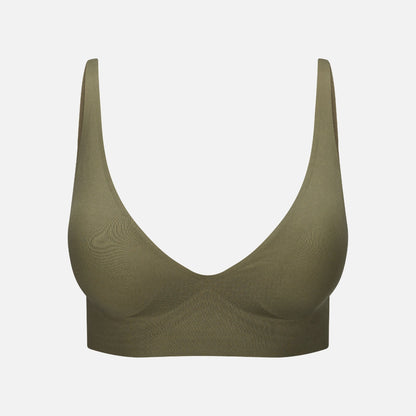 Cozylea Comfort Bra in Khaki, seamless and wireless, front view